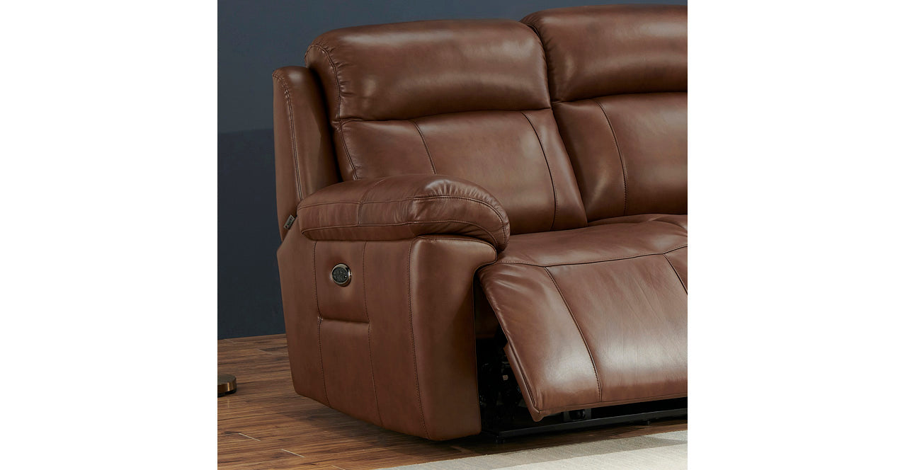 Riverside Power Headrest Lumbar Reclining Leather Loveseat, Brown